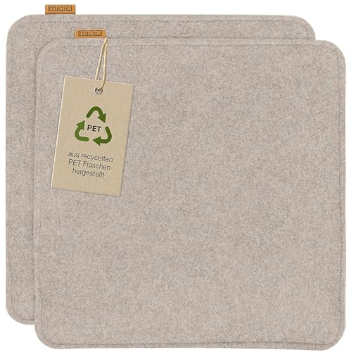 Miqio Design Filz Sitzkissen rechteckig mit Antirutschnoppen | 35cm | 2er-Set | Indoor und Outdoor | Nachhaltig aus recycelten PET Flaschen | Waschbare Stuhlkissen rutschfest | Beige
