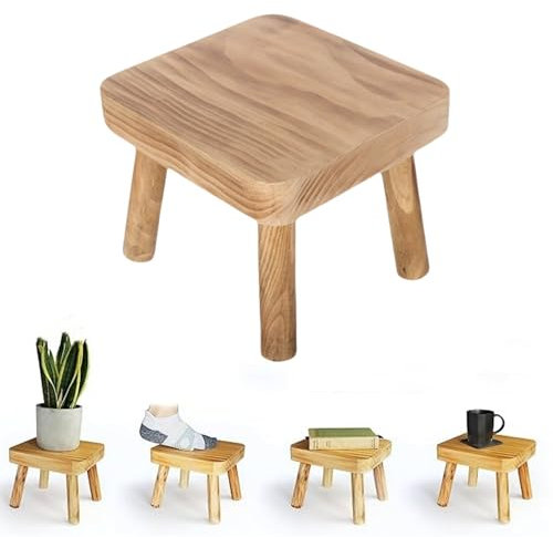 BRAVECOW Small Wooden Stool Detachable Portable Plant Stand Holder Household Outdoor Decor Flower Pots Side Table Fishing Chair Kids 20CM