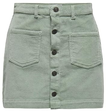 ONLY Damen Cordrock ONLAmazing Mini-Rock mit sichtbarer Knopfleiste 15182080 Lily Pad L