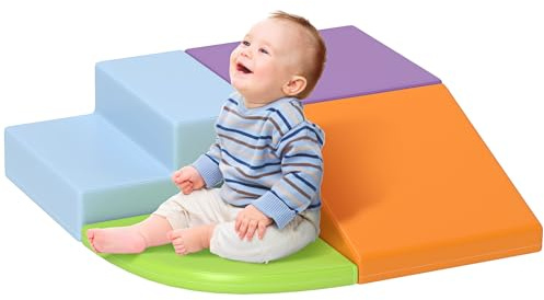 HOMCOM morbido set di 4 blocchi da costruzione in schiuma blocchi da costruzione giganti blocchi da costruzione giocattolo in schiuma per bambini da 1 a 3 anni imitazione di pelle EPE