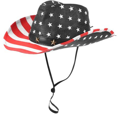 KICHOUSE Denim Westernhut Usa Hut Mit Riemen Für Herren Damen Festival Party Unabhängigkeitstag