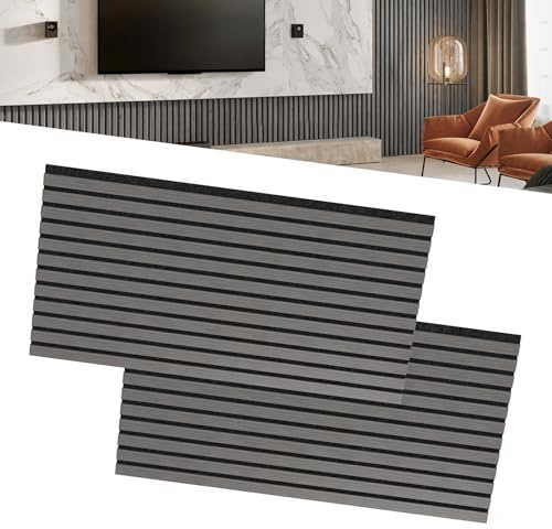 LZQ Akustikpaneele Echtholz Furnier 2er Set Wandverkleidung 120 x 60 cm Wandpaneele Lamellenwand Schalldämmung Holzpaneele Wand Akustikplatten Wanddekoration für Wohnzimmer Flur Büro (Anthrazit)