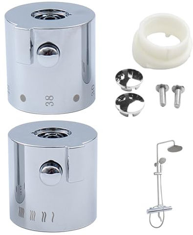 Faucet Handles,Thermostatic Control Handles,1 Pair Thermostatic Shower Mixer Knob Chrome Finish Shower Temperature Control Handle Knob for Bathroom Washroom Kitchen