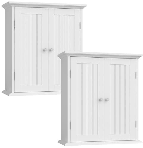ChooChoo Bathroom Wall Cabinet Set of 2, Over The Toilet Space Saver Storage Cabinet, Medicine Cabinet with 2 Door and Adjustable Shelves, Cupboard, White
