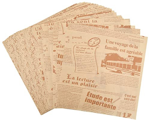 YILANJIN Backen Fettdicht Papier, 100 Stück Fettdichte Papierblätter Lebensmittelkorb Liner, Nicht Klebrig Pommes Papier, Verpackungspapier für Sandwich, Brathähnchen, Butterbrot (22x22 cm, Braun)