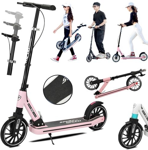 CXYTX Cityroller Luxus Tretroller Erwachsene 100 kg Tragkraft, mit Bremsen und Stoßdämpfern, Sportlicher Roller Kinder, Kickboard Klappbar & Höhenverstellbar, Erwachsene und Kinder,Rosa