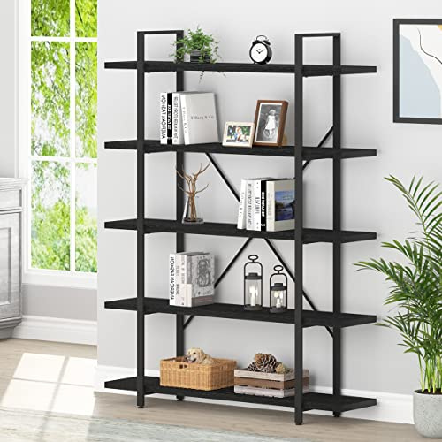 Mudmasa Bücherregal mit 5 Ebenen Holz Regal Standregal Büroregal offene Fächer Modern Bücherregal für Wohnzimmer Schlafzimmer Büro Metallrahmen 32x120x177cm