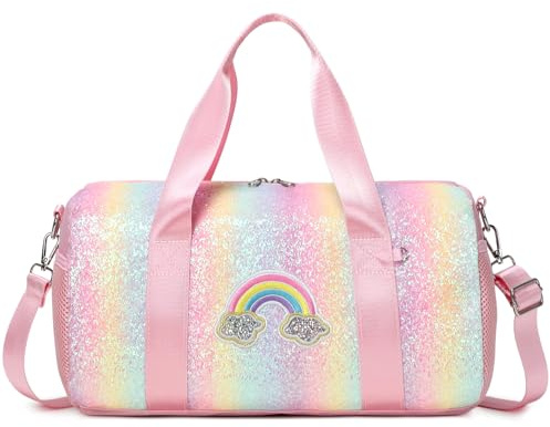 Kimwadalh Purpurina Bolsa de Deporte Infantiles Niño Pequeña Bolsos de Viaje Gliiter Bolsa de Danza Ballet Niñas Arco iris Bolsa de Gimnasia Bolsa Deportiva Niños
