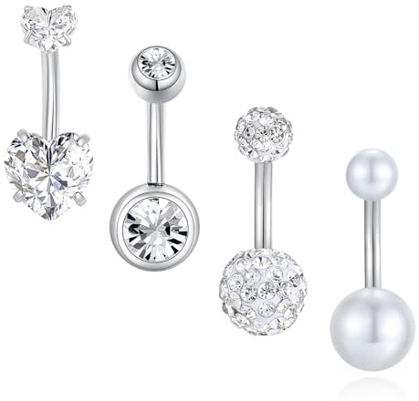 Besyvvin 4 Piezas Anillos de Ombligo de 8mm de Acero quirúrgico 14G Anillos de Ombligo de Plata joyería de Piercing del Ombligo Mujeres