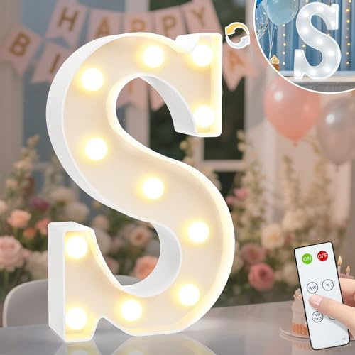 Vimlits Light Up Letters, LED Letter Lights Cool White and Warm White, Alphabet Sign Gifts for Girls Boys Birthday Party Wedding Decorations Remote Bedroom Night Light Christmas Wall Table Decor - S