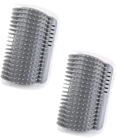 2 Stück Cat Self Groomer Pinsel, Hundekatze Ecke Groomer, Weicher Katzen Bürste, Katze Selbst Groomer, Katzenbürste Wand Ecke, Mit Packungen Katzenminze & Schrauben Zur Juckreizmassage (Grau)