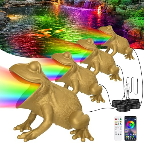 OSREE Pond Light with APP, 6W Frog Fountain Light led Underwater with 12V Transformer, IP68 Waterproof Underwater Pond Lights with Long Cable for Ponds Waterfall Fountain Water Feature, 4 SpotLights
