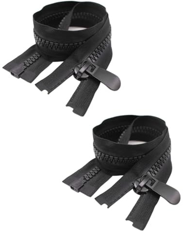 BARRU 2 pcs Cremallera de Resina Mediana 8#, 100 cm Cremallera Deslizante Doble, Resina Doble Apertura Cremallera, Abajo Chaqueta Cremalleras, para Abrigo, Plumón, Chaqueta, Parka (Negro)
