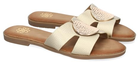 shoes&blues.es 92024 Sandalia Planas de Mujer, Comodas y Elegantes con Diseno Moderno con Adorno en la Pala, Ideales para Primavera-Verano. Oro Talla 38