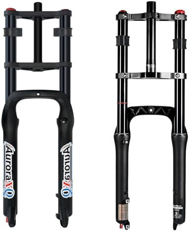 LYYCX 20 26 E-Bike Luft Federgabel 4.0 Fat Tire Gabel 190mm Federweg 1-1/8 QR 9x135mm Doppelkrone for MTB Snow/Beach ATB BMX(Black Fat Tire Fork,20)