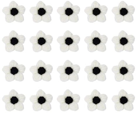 QUARKZMAN 20 flores de crochet para coser, 45 x 45mm apliques florales de algodón lechero hechos a mano para manualidades DIY pelo sombreros decoración de ropa, Blanco y Negro