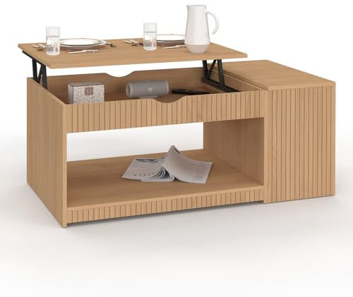 IDMarket - Table Basse Plateau relevable Juliette avec Coffre Effet Lattes