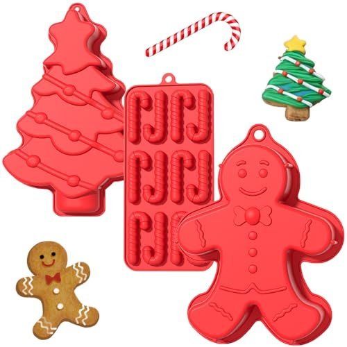 YXHZVON 3 Stück Weihnachts Schokoladenform, Non Stick 3D Schneemann Süßigkeiten Backformen, Weihnachtsstange Silikon Schokoladenformen Zur Herstellung von Schokolade, Süßigkeiten, Kuchen (Rot)