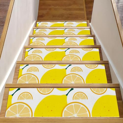 RODAILYCAY Tappetini per scale in legno antiscivolo, 15 pezzi, 20,3 x 76,2 cm, tappeto per scale, per interni, taglia il limone, tappetini di sicurezza per bambini, anziani e animali domestici