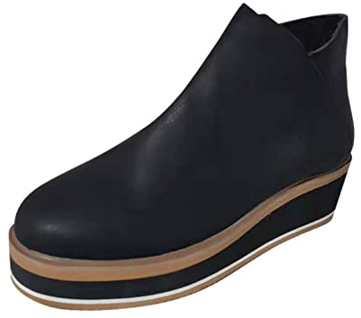 Generisch 2026 Botines Mujer Tamaño Cuña Botas Color Del Tacón Lado Plataforma Sólida Moda Plus Cremallera Botas Mujer, Negro , 40 EU