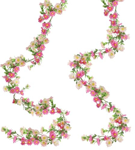 Zythrem 2Pcs Artificial Flower Garland 200cm Artificial Silk Cherry Blossom Garland Vines Faux Daisies Flower Long Fake Floral Garland Hanging Artificial Spring Flowers for Wall Party Wedding Decor