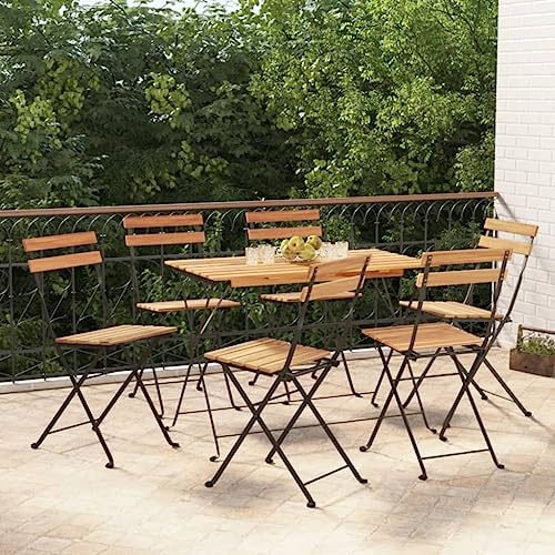 Tonture Bistrostühle 6er Set, Klappbar, Massives Teakholz & Stahl, 39x45x79 cm, Robuste Outdoor Dining Stühle für Balkon, Terrasse & Garten