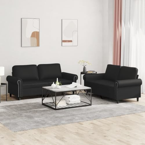 Frdhee Sofa Klein Küchensofa,2-TLG. Sofagarnitur mit Kissen Schwarz Kunstleder,Schlafsessel für Wohnzimmer,Büro,Zimmer,Lounge,Schlafzimmer
