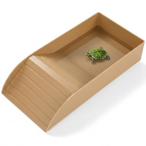 Vistnale Sköldpaddsbad, sköldpadda vattenskål med ramp, 30 x 14 x 6,5 cm reptilvattenskål för blötläggning och matning, säkert plastbad med halkfri lutning