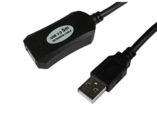 rhinocables USB Extension Cable Lead Wire Black USB 2.0 Boost Repeater Active Extender Male - Female Socket (5m Boost)