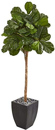 Nearly Natural 71in. Fiddle Leaf Fig Artificial Tree in Black Planter