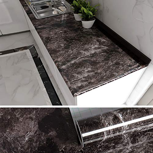 VEELIKE Papel Adhesivo Mármol Negro Papel Pintado Marmol Pared 40 cm x 900 cm Vinilo Autoadhesivo Pared Baño Papel de Pared Cocina Lavable Papel Tapiz Dormitorio Papel Pintado Pared Comedor Muebles