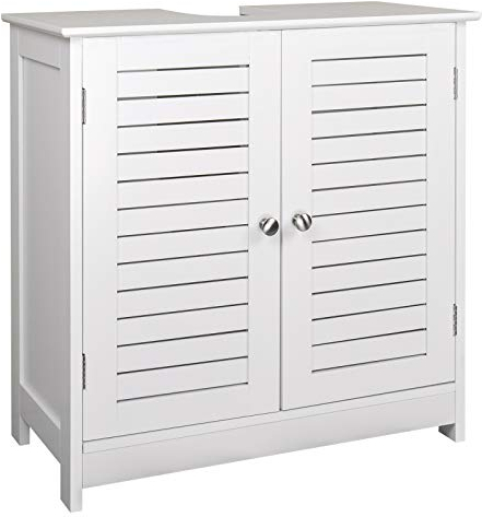 EUGAD Mobiletto Sottolavabo Sottolavello Bianco Armadietto sotto Lavandino per Bagno con Due Ante in Legno