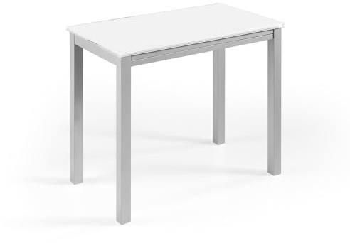 MOMMA HOME Mesa de Comedor y Cocina, Extensible y Plegable, Mesa Moderna, Color Blanco/Plata. Londres, Cristal Templado/Metal, Medidas 95x55/95x76 cm