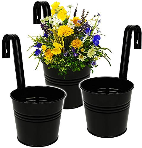 alles-meine.de GmbH 3 Stück Hänge - Blumentöpfe/Hängetöpfe/Pflanzschale - Metall - Ø 17 cm - schwarz RUND - Hängend/mit Haken & Halterung - Aufhängen - groß - mit Henkel..