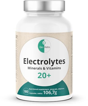 Go-Keto Électrolytes| 180 capsules | 24 électrolytes et vitamines parfaitement adaptés pour un apport sûr pendant le sport, le fitness ou un régime céto | végane, sugar free