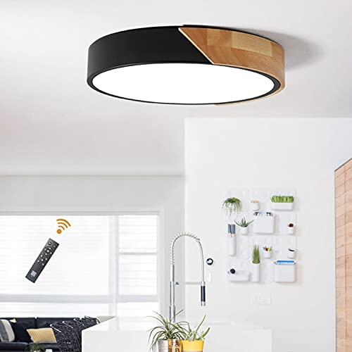 LuFun Plafonnier LED Dimmable, Plafonnier Encastré en Bois Moderne, Plafonniers pour Cuisine Salon Salle à manger Couloir Bureau, Ø30cm*5cm