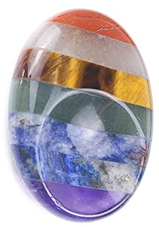 Chakra Stein Handschmeichler Daumen Sorgenstein Edelstein 7 Chakra Taschensteine Oval Kristalle Naturstein Trommelsteine Heilsteine für Meditation Trigger Akupunktur Massage