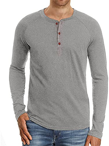 Cabeen Henley Camisetas de Manga Larga Cuello Panadero Casual con Botones Algodón para Hombre