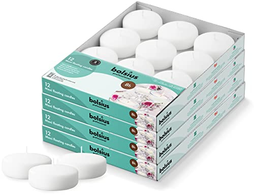 BOLSIUS 3 Inch White Floating Candles - 48 Count Unscented - Premium European Quality - Imbue Breathtaking Ambiance for Romantic Wedding Centerpieces, Decorations, Events, Pool, Holiday, and Parties