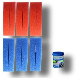 Pondlife Wartungspaket Ersatzfilterschwamm Set für Oase Biotec 10 / 3X blau + 3X rot + 1x Biokick