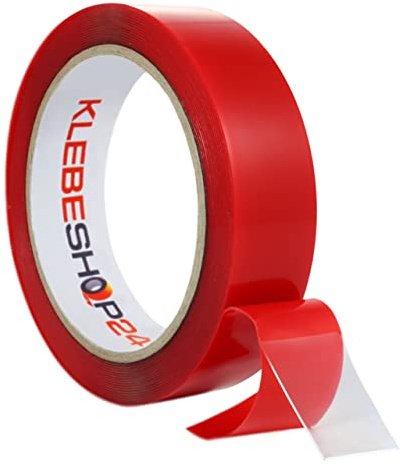 Klebeshop24 Montageklebeband doppelseitig 9 mm x 1 mm x 5 m auf Rolle | hochtransparent, dehnbar, temperaturbeständig, permanent haftend + ablösbar