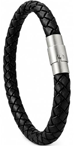 Simaru Handgeflochtene Echtlederarmband für Damen & Herren mit Magnetverschluss