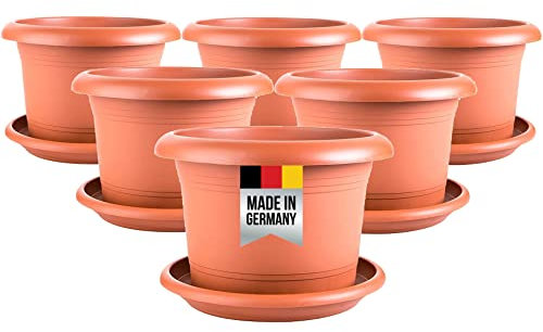 2friends Blumentopf 30cm Durchmesser, Terracotta Blumentöpfe 6er Set, Pflanzkübel groß außen mit Untersetzer, Pflanztöpfe, Blumenkübel Pflanzentopf mit Löcher, Pflanztopf Rundtopf, Model:Ele