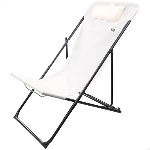 Aktive 61101 - Silla tumbona plegable y reclinable blanca, muebles de jardín, terraza, sillas plegables antivuelco de textileno, Peso máx. soportado 100kg. 3 posiciones, Medidas 53x78x87cm