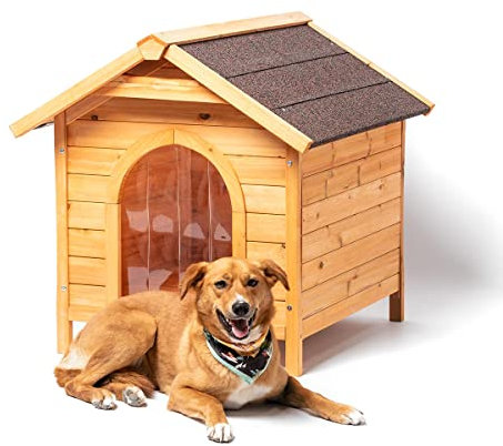 Caseta para perro de Madera Rex - Negro- Casa de madera para perros en madera certificada FSC® para patio, jardines y terraza, ideal para perros medianos a grande con puerta para proteger del frío