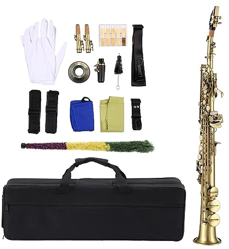 Btuty Straight Bb Soprano Saxophone Nickel Plated Sax straight saxophone Professional Brass Woodwind Instrument Carve Pattern with Carrying Case Mouthpiece Reed Cleaning