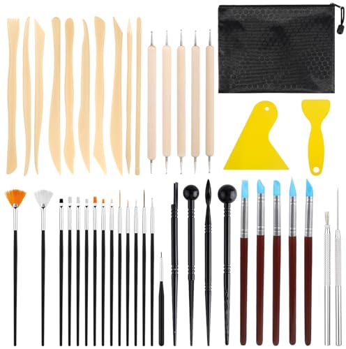 DICLLY 44 Stück Hochwertige Töpferwerkzeug Set - Modellierwerkzeug,Carving Tools,Keramik Werkzeug für Schnitzarbeiten Mit Aufbewahrungstasche,DIY Kunsthandwerk für Töpfer & Anfänger