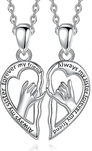 Lucktao 2 Stücke Ketten BFF Halskette Freundschaftskette,Beste Freunde Ketten BFF Halskette Freundschaftskette,Herz Damen Kette Anhänger,für Mädchen Geburtstag Geschenke Anhänger Kette (Silber)