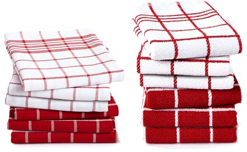 Encasa XO Küchenspiele und Küchenspiele Combo rosso Toallas de garza de algodón altamente assorbenti | 70x45 cm | Vielseitig einsetzbar zum Waschen und Reinigen Set di 12