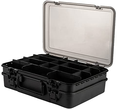 Ctwezoikmt Doppelschicht Angeln Köder Boxen Angeln Tackle Box Kunststoff Wasserdicht Fliegenfischen Werkzeugkasten Schwarz